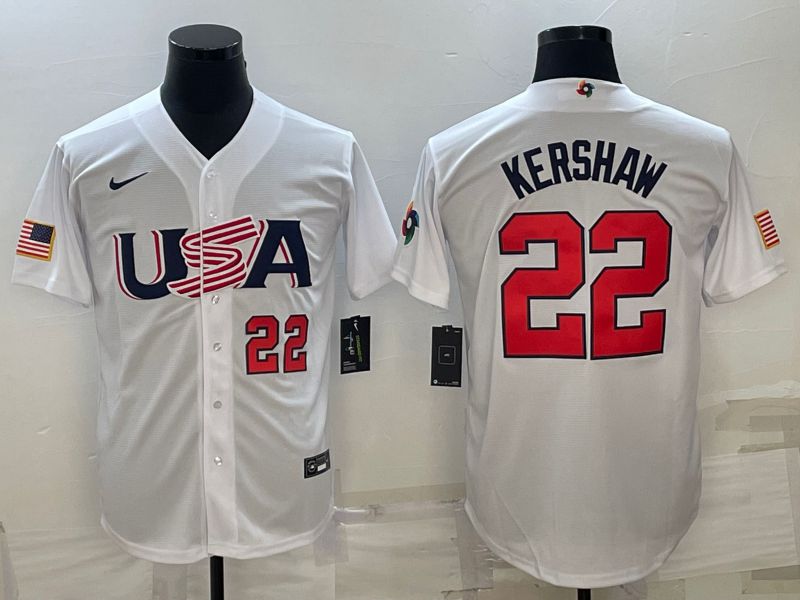 Men 2023 World Cub USA #22 Kershaw White Nike MLB Jersey5